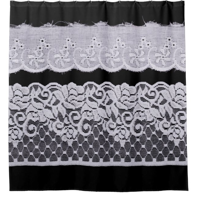 Cortina Para Box Lace Ornamental Branco isolado em fundo preto (Frente)