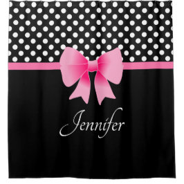 Cortina Para Box Laço Rosa Elegante Padrão Preto e Branco