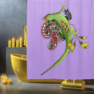 Cortina Para Box Lagarto Verde Tribal Lavanda Vermelho