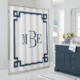 Cortina Para Box Lago Azul e Branco Chave Grega | Monogramado