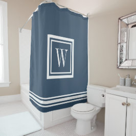 Cortina Para Box Lago Azul e Branco Clássico Monograma Quadrado