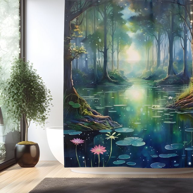 Cortina Para Box Lago da Floresta Encantada em Aquarela (Criador carregado)