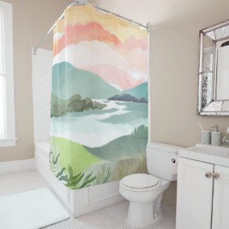 Cortina Para Box Lake Morning Sunrise | Watercolor Nature