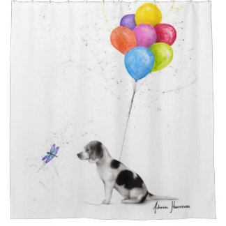 Cortina Para Box Lápis Colorido Que Desenha O Cão-Beagle E Os Balõe
