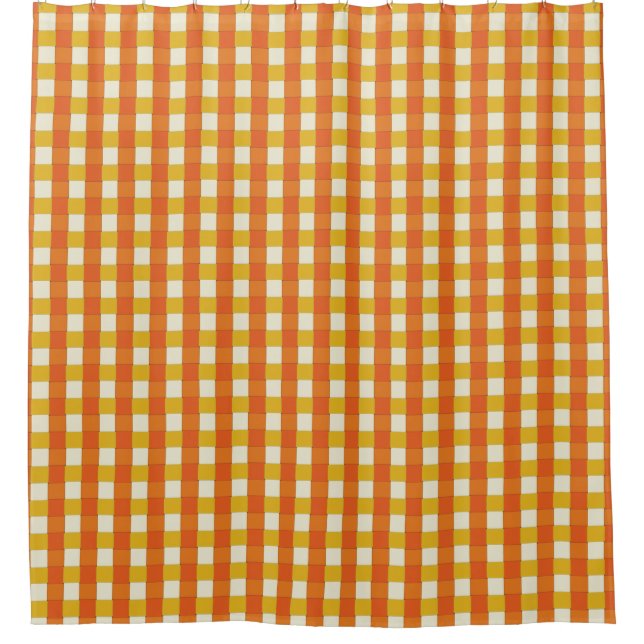 Cortina Para Box Laranja 70s Checkered tecida gráfica (Frente)