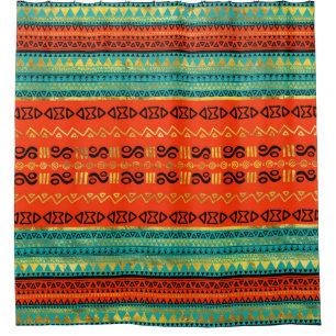 Cortina Para Box Laranja Dourado e cerceta do teste padrão tribal