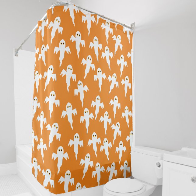 Cortina Para Box Laranja Fantasma (Fun orange and white ghost shower curtains for Halloween or for any other day!)
