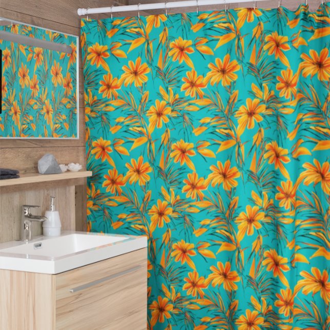 Cortina Para Box Laranja Floral Tropical Turquoise (Criador carregado)