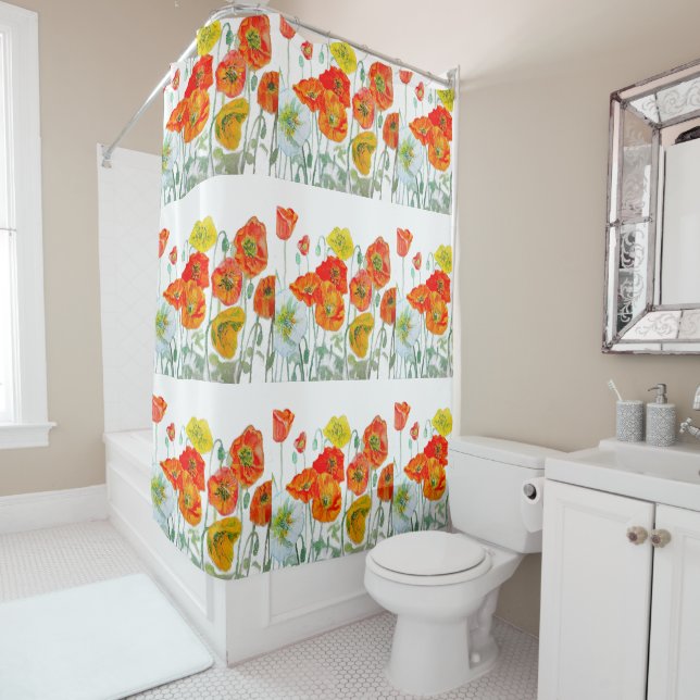 Cortina Para Box Laranja Vermelho Amarelo Pópia Aquarela Pópias Art (In Situ)