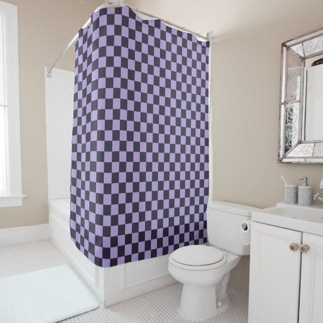 Cortina Para Box Lavender haze checkerboard pattern (In Situ)