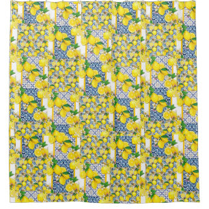 Cortina Para Box Lemon Português Azulejo Mediterrâneo Santorini