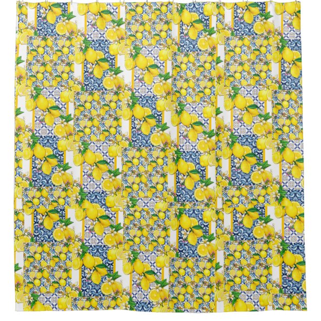 Cortina Para Box Lemon Português Azulejo Mediterrâneo Santorini (Frente)