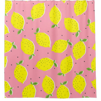 Cortina Para Box Lêmons caóticos cor-de-rosa Polka: Padrão Citrus