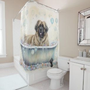 Cortina Para Box Leonberger Na Bathtub Watercolor Dog Art