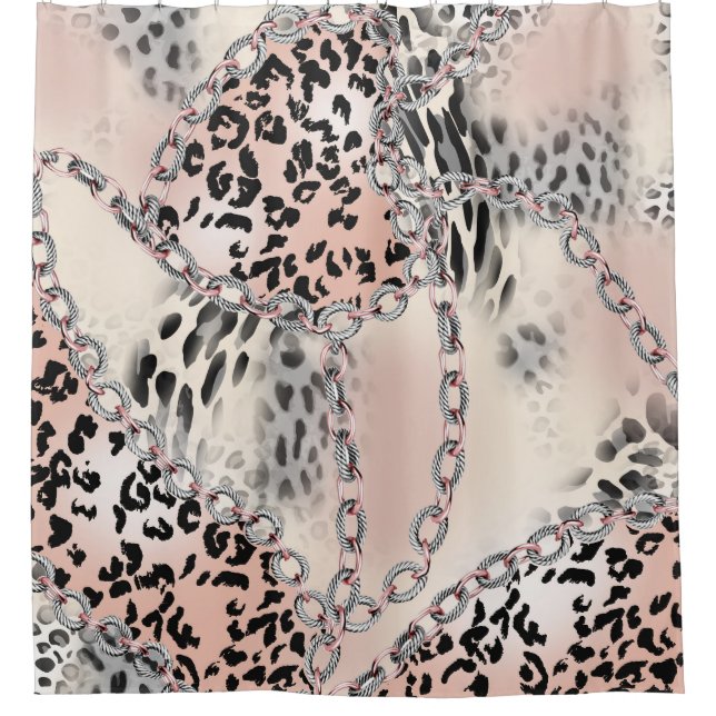 Cortina Para Box Leopardo Têxtil: Padrão de Cadeia Floral. (Frente)