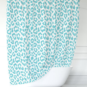 Cortina Para Box Leopardo Turquesa e Branco
