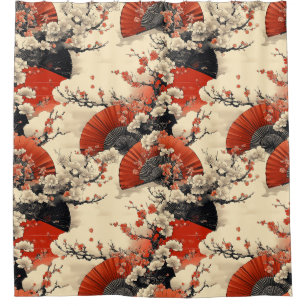 Cortina Para Box Leque de Padrão de Flor de Cerejeira Japonesa (5)