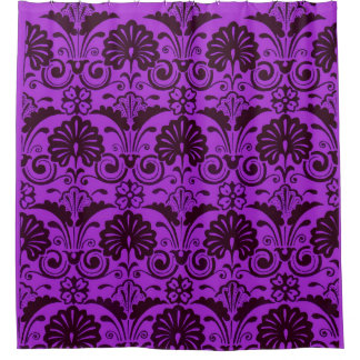 Cortina Para Box leque roxo e estampa de folhas