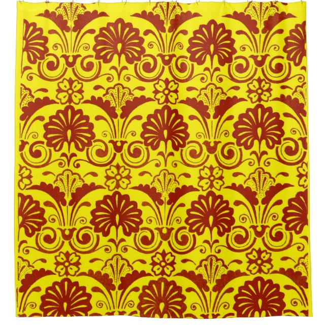 Cortina Para Box leques amarelos e estampa de folhas (Frente)