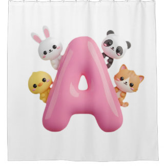 Cortina Para Box Letra A Balão Rosa Animais da Floresta Bebê