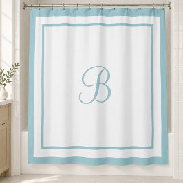 Cortina Para Box Letra Monograma de Script com Borda Azul Aqua Eleg