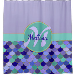 Cortina Para Box Leve Roxo e Aqua Monograma + Nome Escala de Sereia