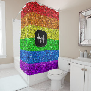 Cortina Para Box LGBT indicador vibrante do arco-íris brilho Monogr