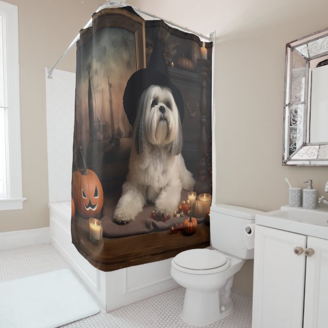 Cortina Para Box Lhasa Apso Abóboras Dia das Bruxas Assustador (In Situ)