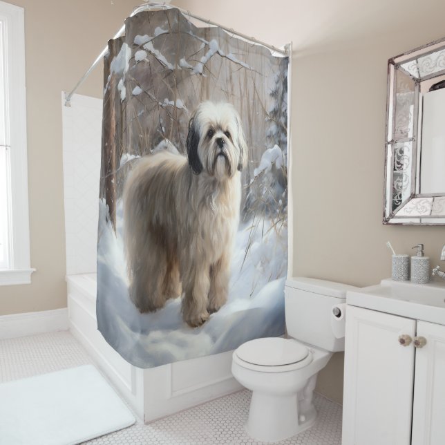 Cortina Para Box Lhasa Apso Deixe Nevar Natal (In Situ)