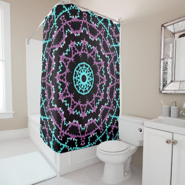 Cortina Para Box Lilac, Black e Turquoise Mandala. (In Situ)