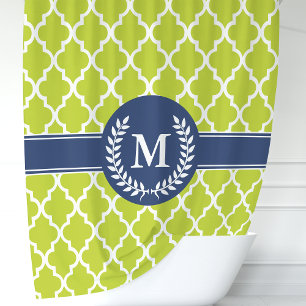Cortina Para Box Lima Verde e Azul Marinho Monograma Marroquino