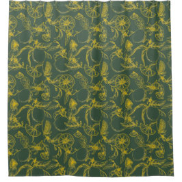 Cortina Para Box Limões Amarelos Padrão Desenhado à Mão em Verde