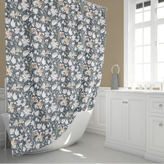 Cortina Para Box Linda Aquarela Floral (Elegant Green Gold Rust Clematis Floral Patter Shower Curtain from Studio Posies. )