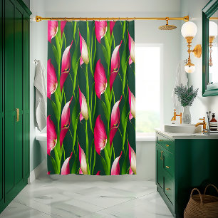 Cortina Para Box Linda cor-de-rosa e verde, Lily Florals