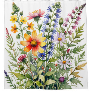 Cortina Para Box Linda pintura em aquarela de flores silvestres col