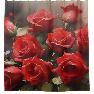 Cortina Para Box Lindas rosas vermelhas brilhantes pintura em aquar