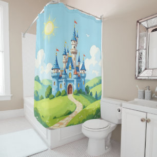 Cortina Para Box Lindo castelo azul e branco