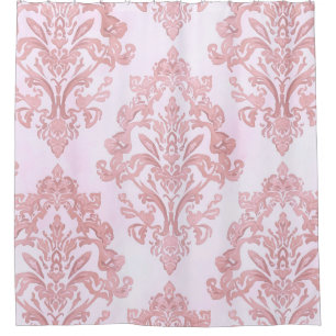 Cortina Para Box Lindo em Rosa Padrão de Damasco Vitoriano em Aquar