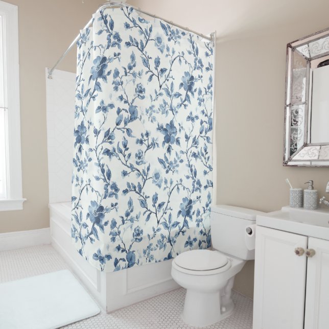 Cortina Para Box Lindo Floral Branco Azul   (In Situ)