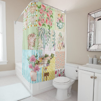 Cortina Para Box Lindo floral pastel e padrão misto multicolorido