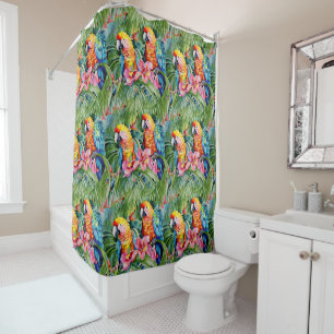 Cortina Para Box Lindos papagaios e flores tropicais