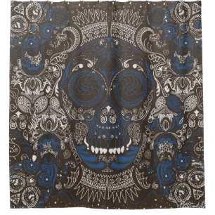 Cortina Para Box Linha arte do crânio do azul & do açúcar mascav