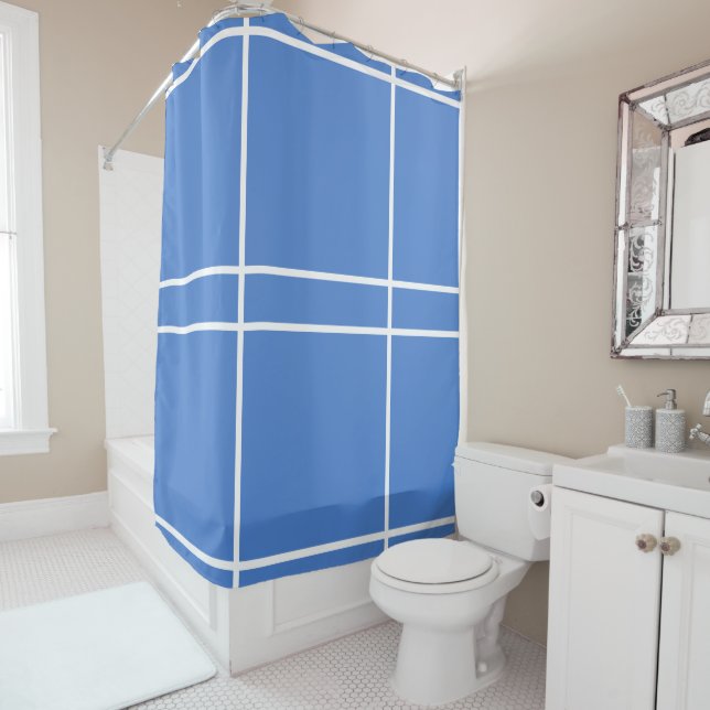 Cortina Para Box Linhas Geométricas Brancas Azul (In Situ)