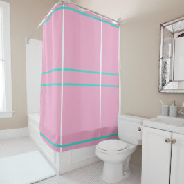 Cortina Para Box Linhas Geométricas Rosa Branco Turquesa