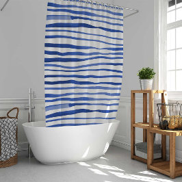 Cortina Para Box Linhas simples irregulares de aquarela - azul