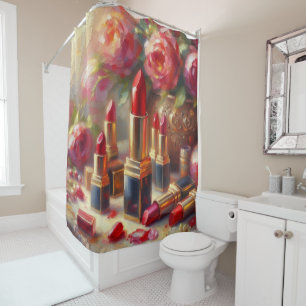 Cortina Para Box Lipstick e flores - pintura impressionista