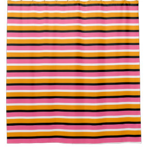 Cortina Para Box Listras Laranjas Rosa Linhas Horizontais
