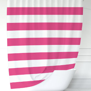 Cortina Para Box Listras Largas Modernas Rosa Quente e Branco