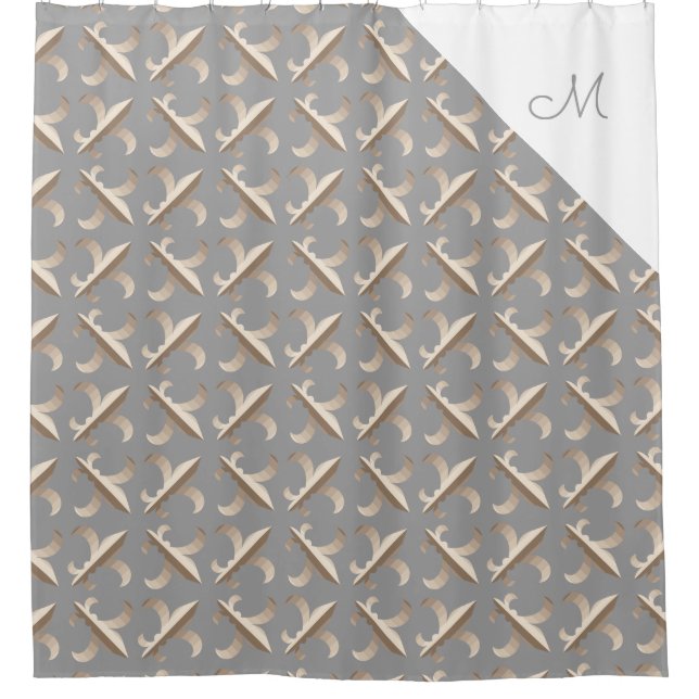 Cortina Para Box Listras monogramadas com padrão de flor-de-lis (Frente)
