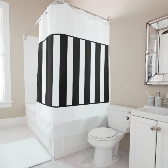Cortina Para Box Listras no meio. Preto e branco. (In Situ)